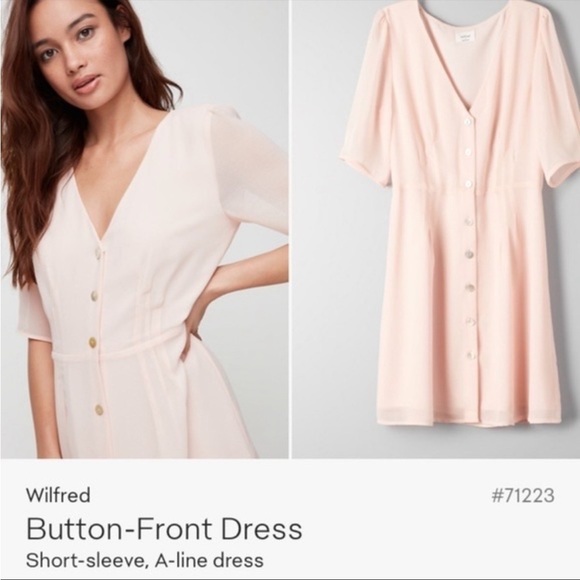Wilfred Aritzia Freya button front baby pink Dress - Picture 1 of 4